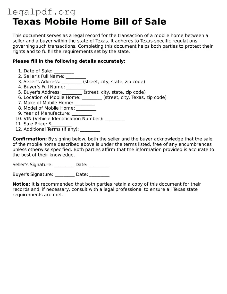 Valid  Mobile Home Bill of Sale Template for Texas