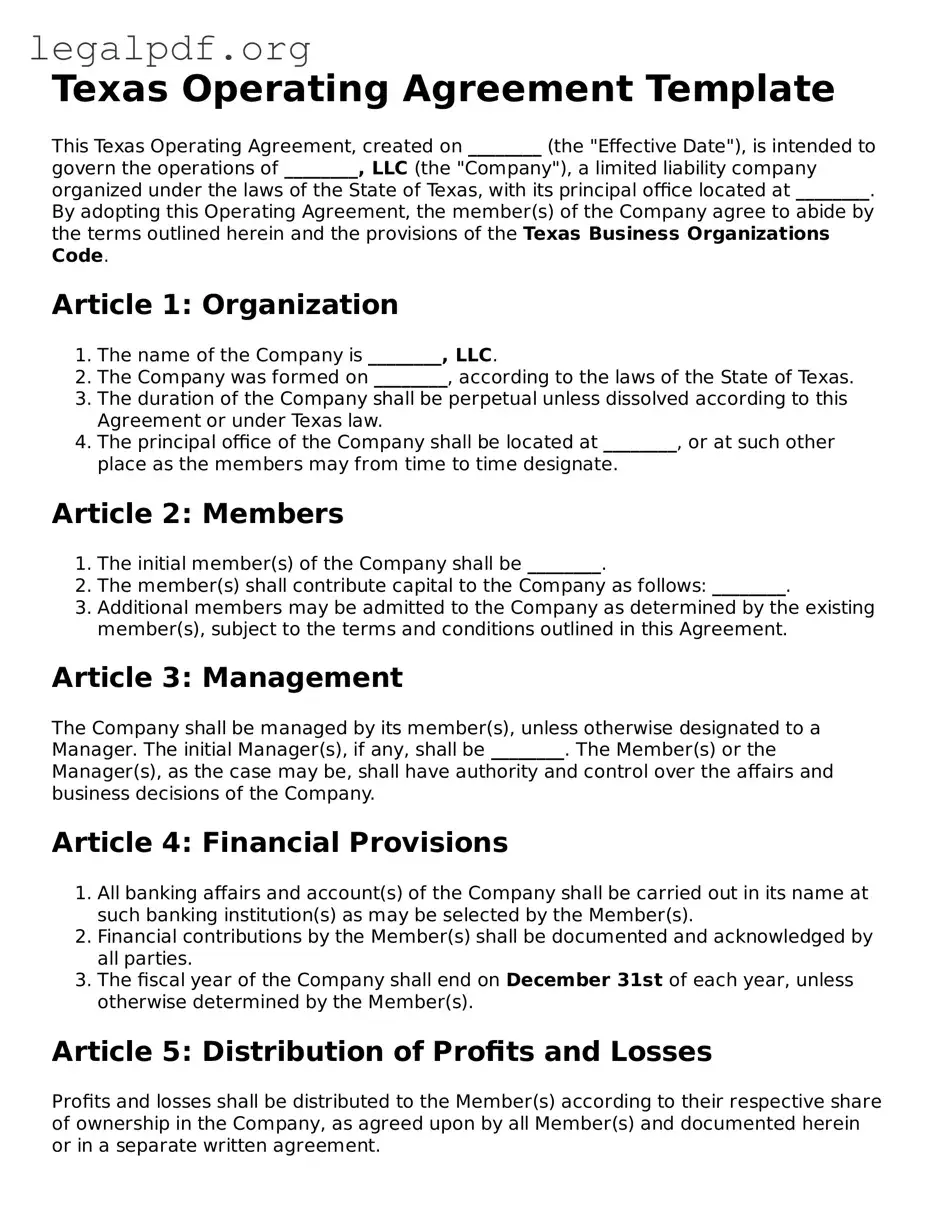 Valid  Operating Agreement Template for Texas
