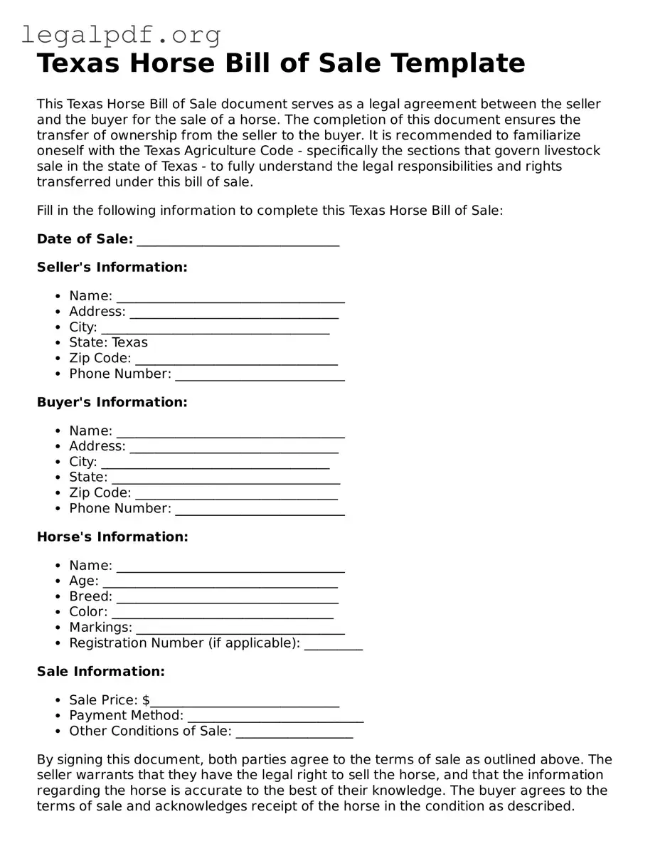 Valid  Horse Bill of Sale Template for Texas