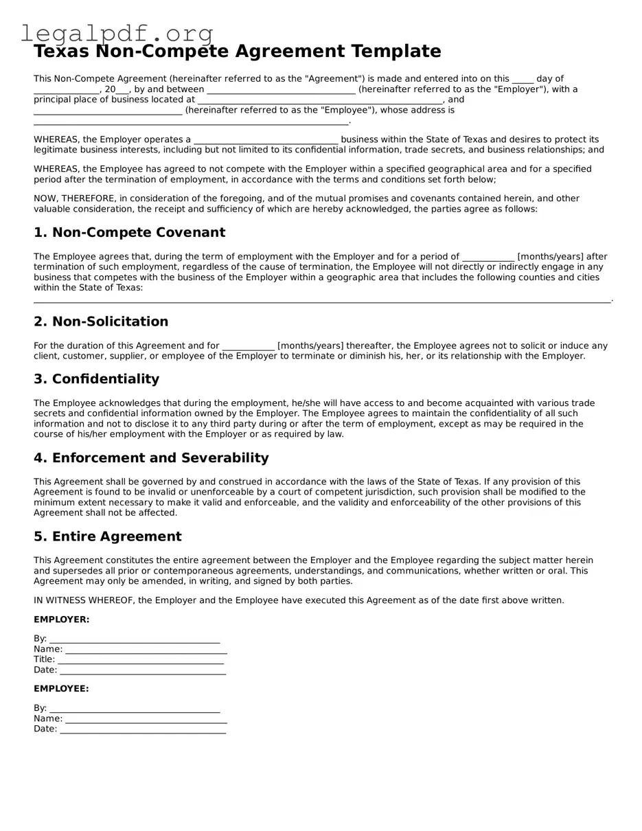 Valid  Non-compete Agreement Template for Texas