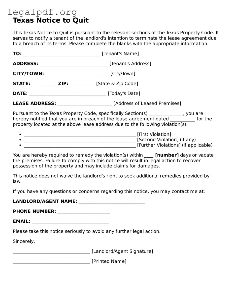 Valid  Notice to Quit Template for Texas
