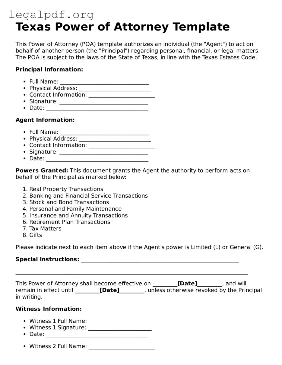 Valid  Power of Attorney Template for Texas
