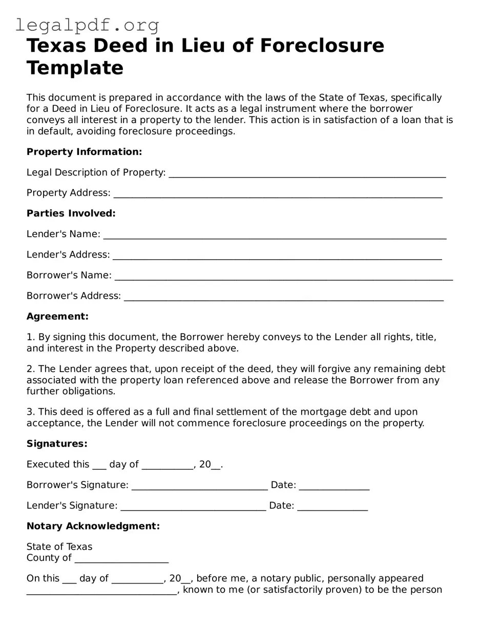 Valid  Deed in Lieu of Foreclosure Template for Texas