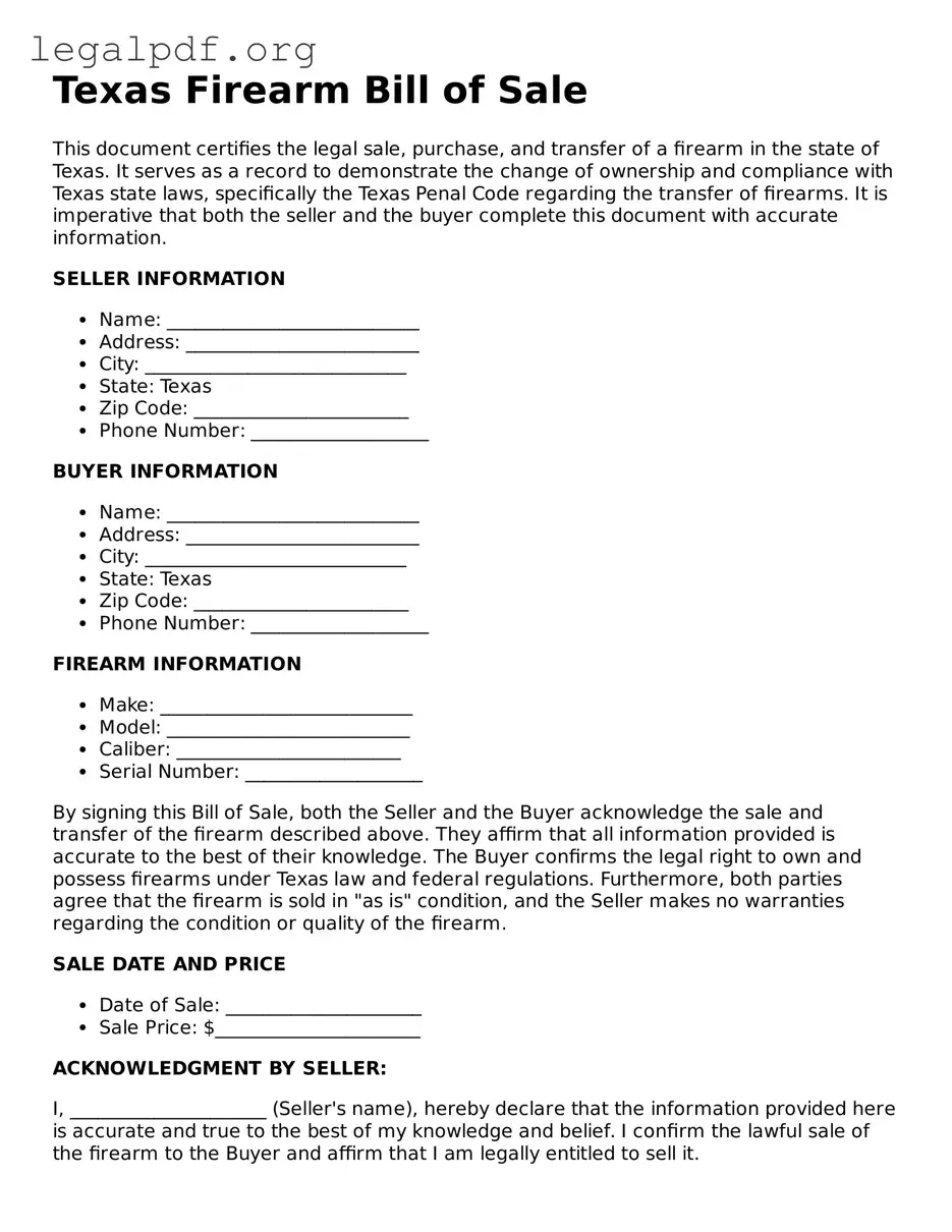Valid  Firearm Bill of Sale Template for Texas