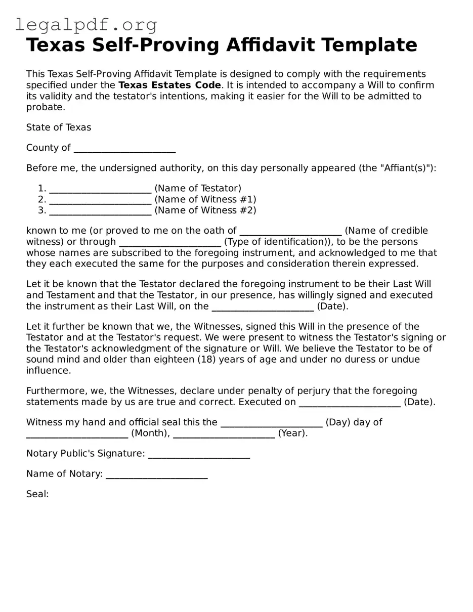 Valid  Self-Proving Affidavit Template for Texas