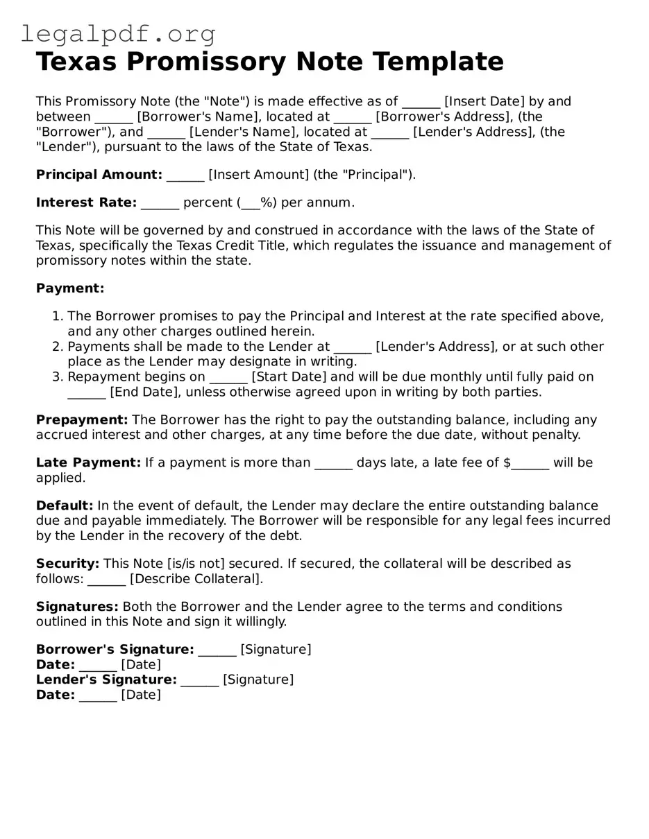 Valid  Promissory Note Template for Texas
