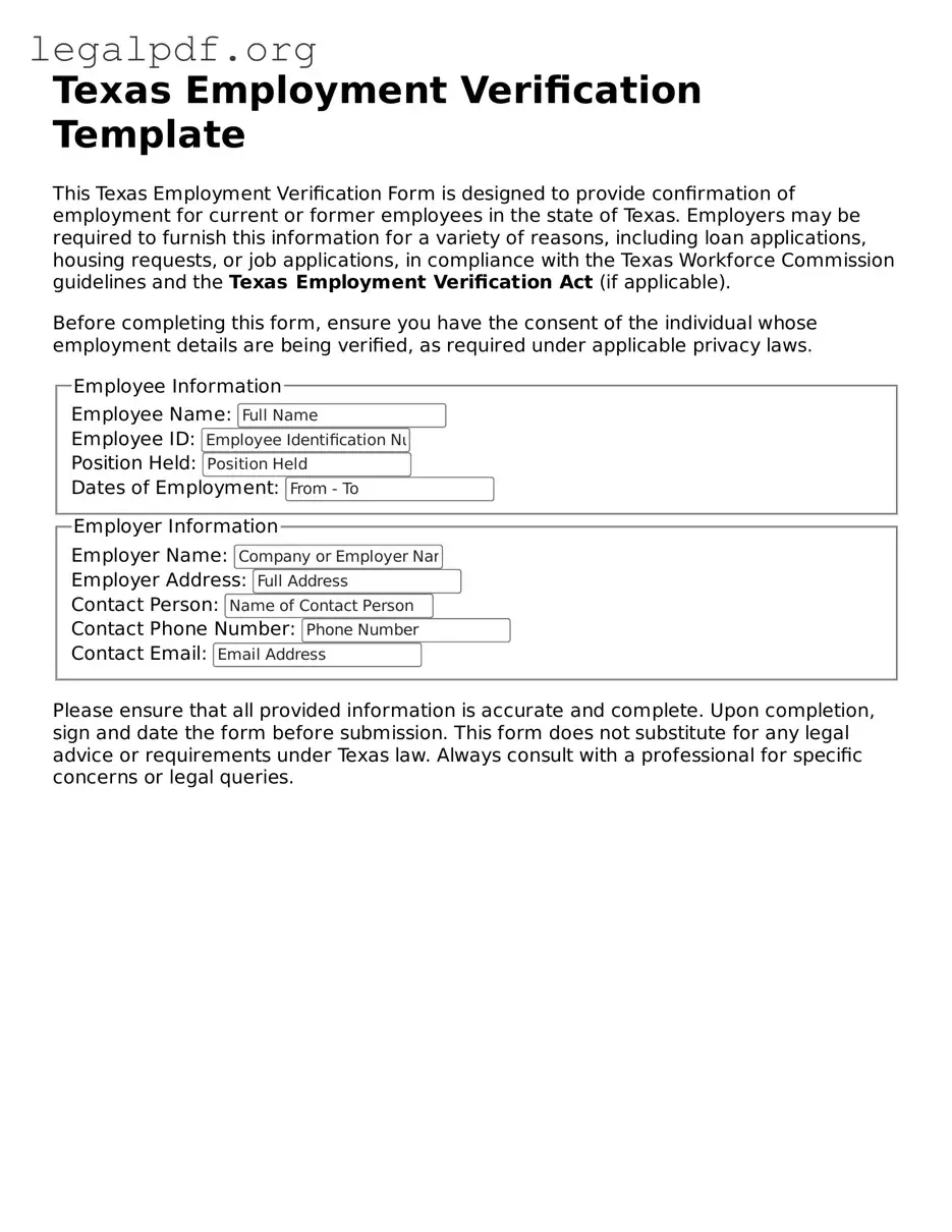 Valid  Employment Verification Template for Texas