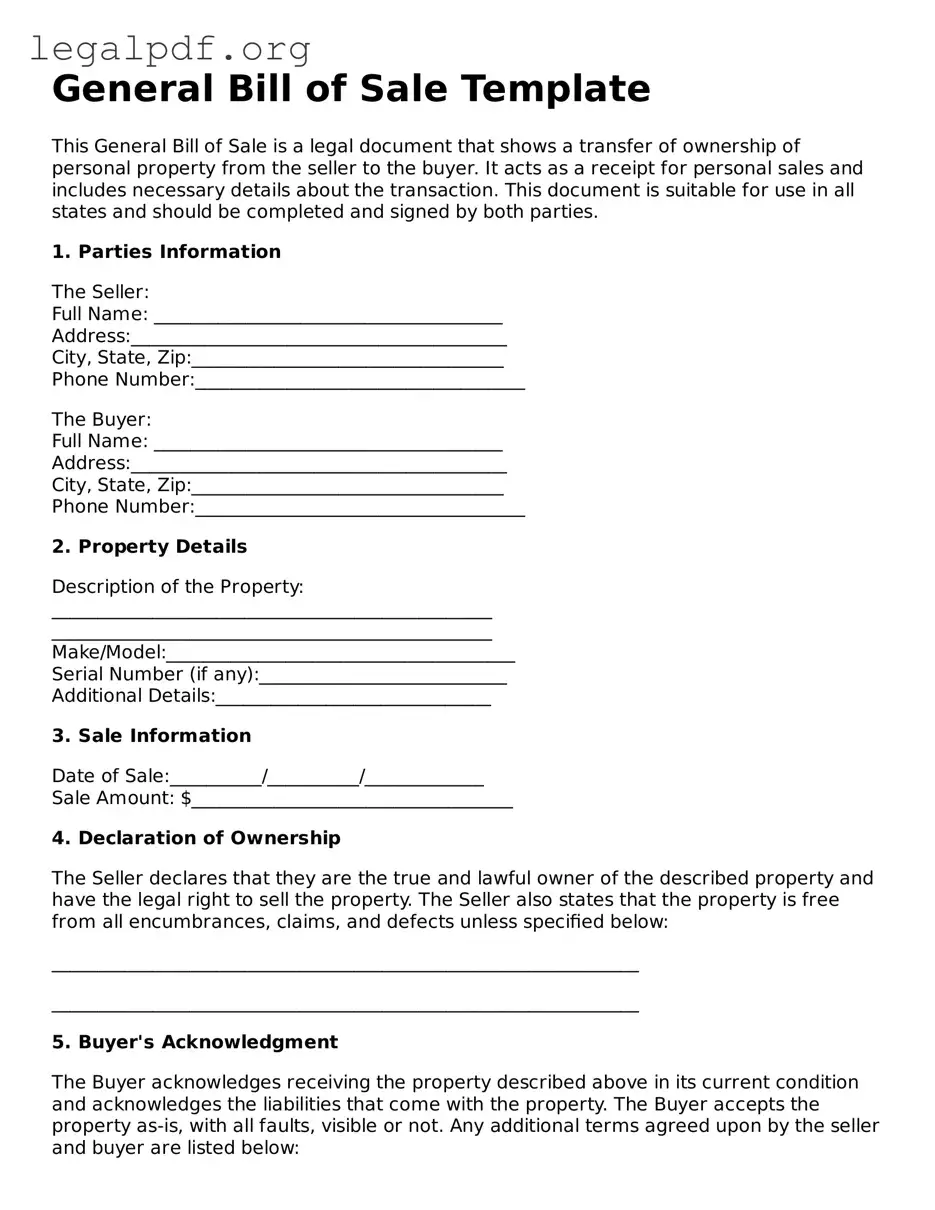 Blank General Bill of Sale Document