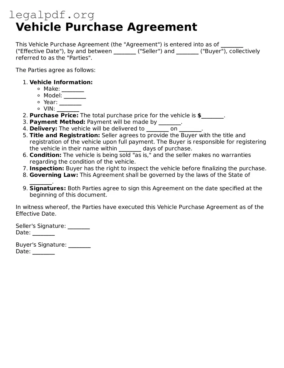 Blank Vehicle Purchase Agreement Document
