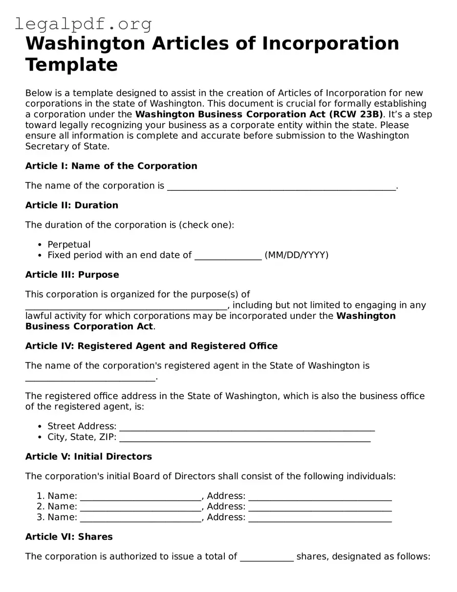 Valid  Articles of Incorporation Template for Washington