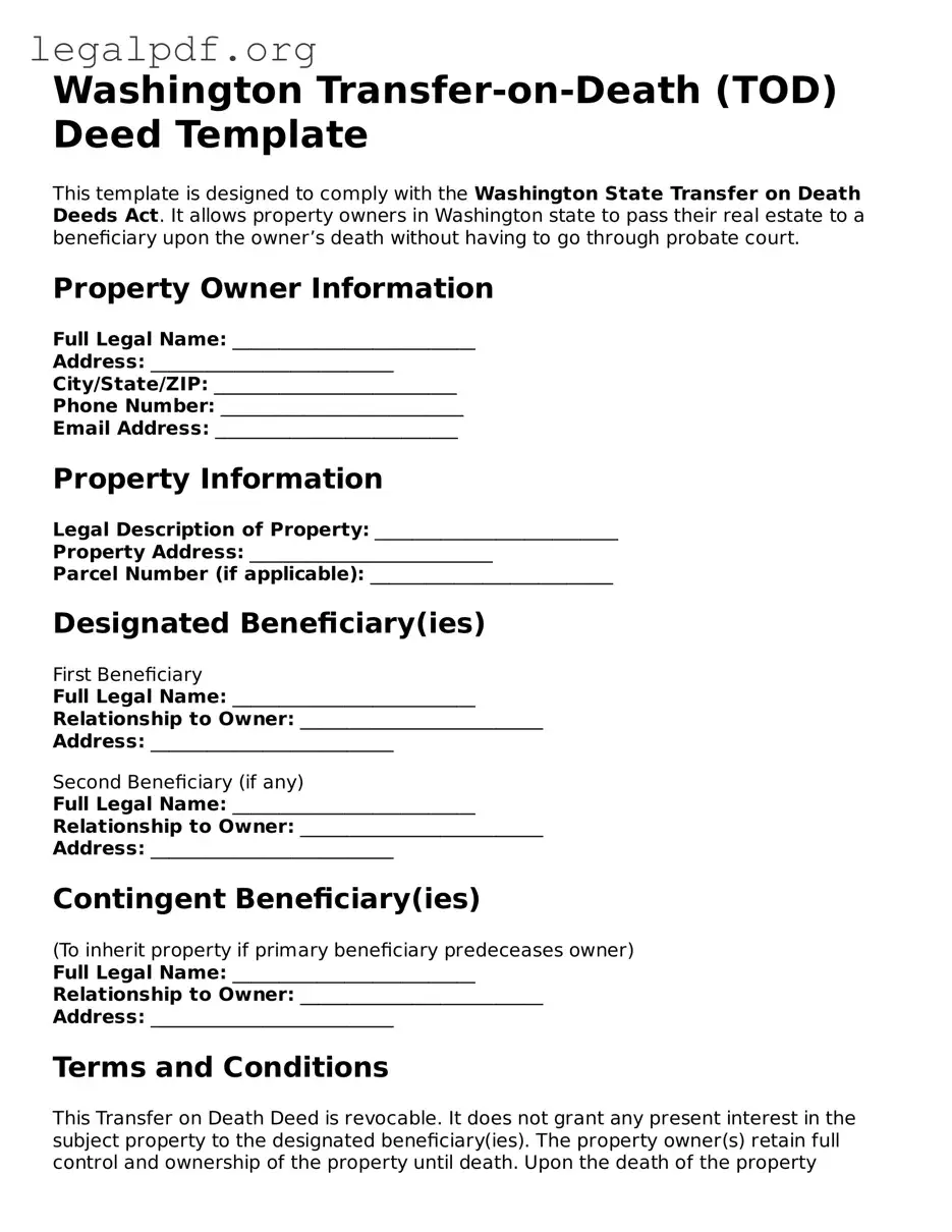 Valid  Transfer-on-Death Deed Template for Washington