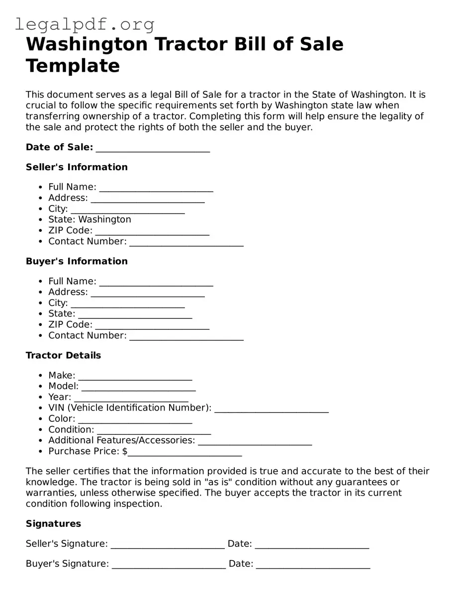 Valid  Tractor Bill of Sale Template for Washington