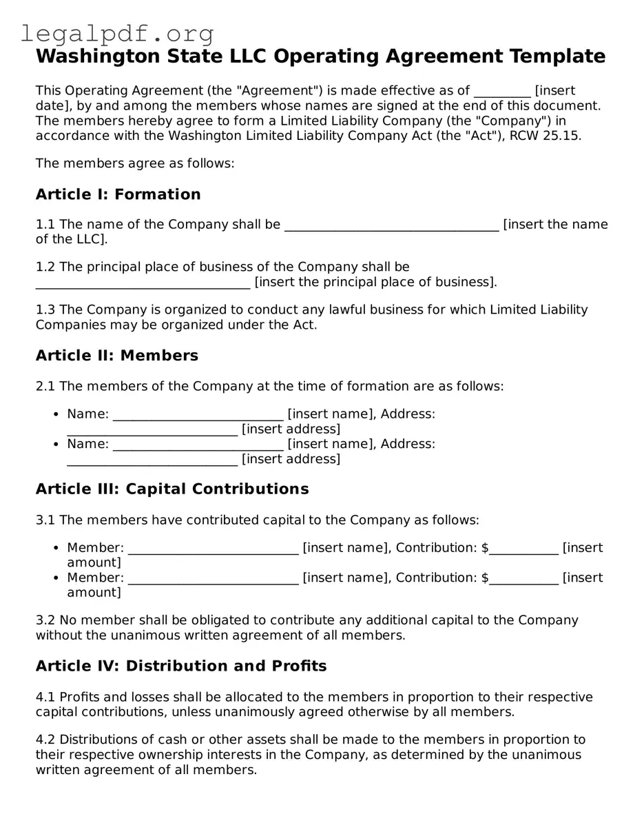 Valid  Operating Agreement Template for Washington