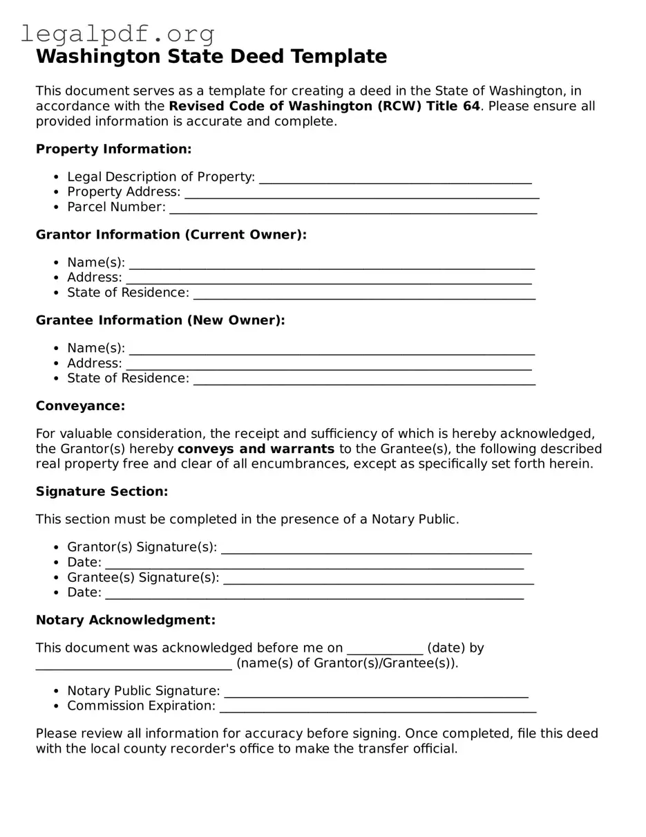 Valid  Deed Template for Washington