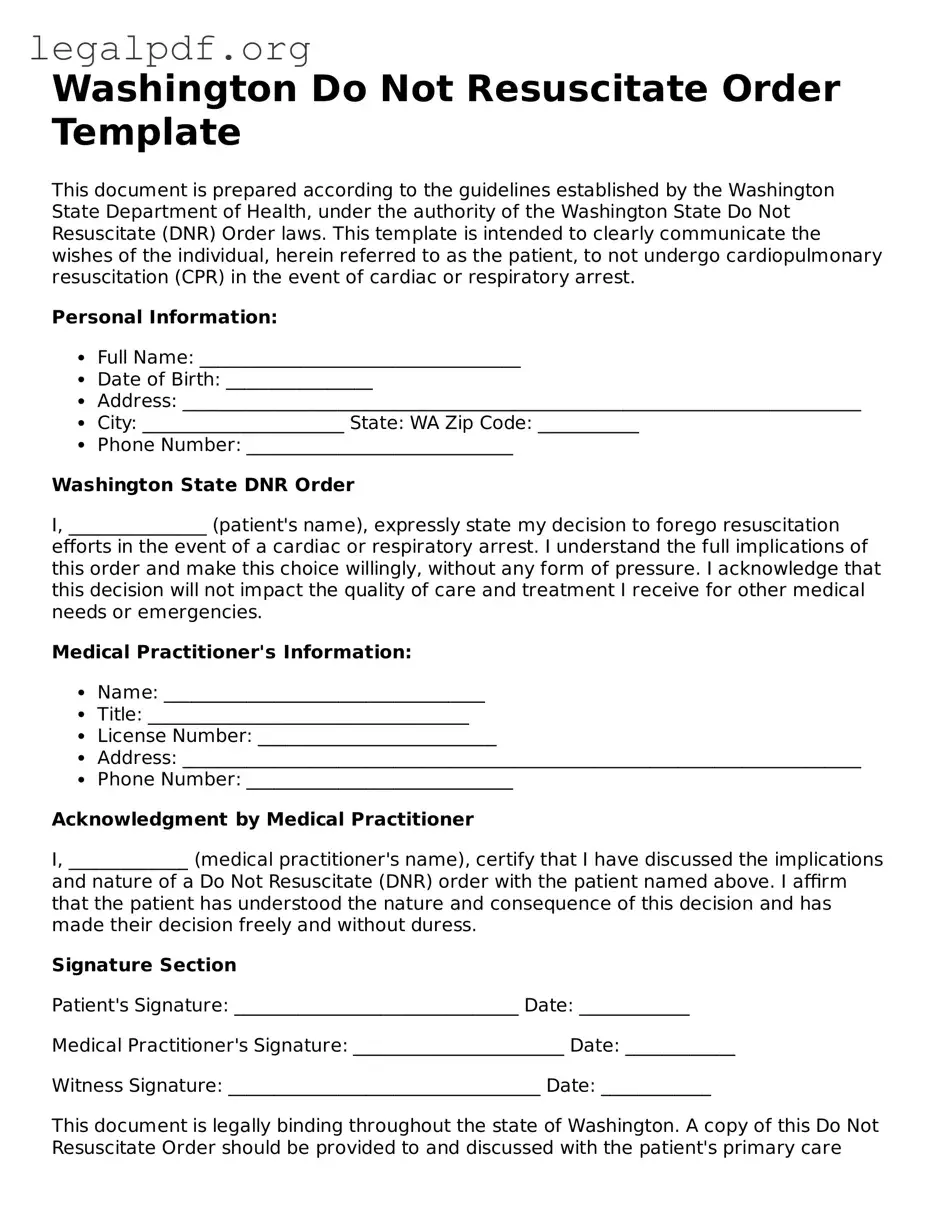 Valid  Do Not Resuscitate Order Template for Washington