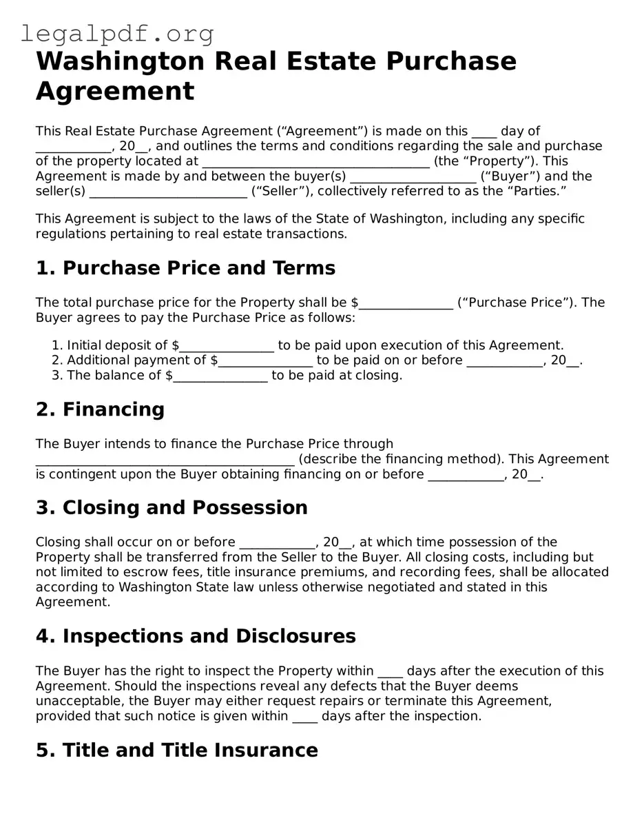 Valid  Real Estate Purchase Agreement Template for Washington