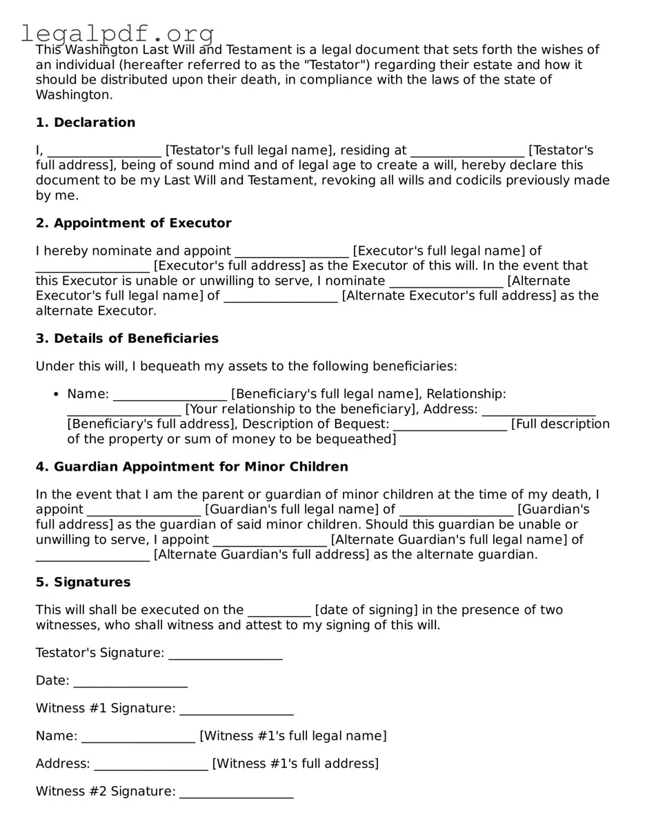 Valid  Last Will and Testament Template for Washington