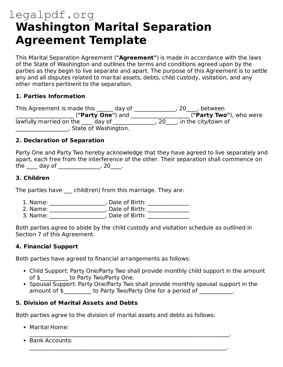 Valid  Marital Separation Agreement Template for Washington