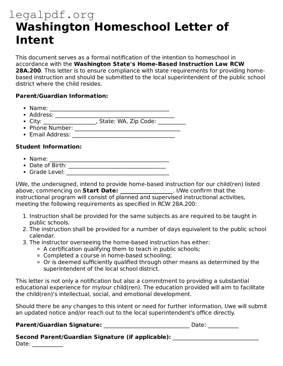 Valid  Homeschool Letter of Intent Template for Washington