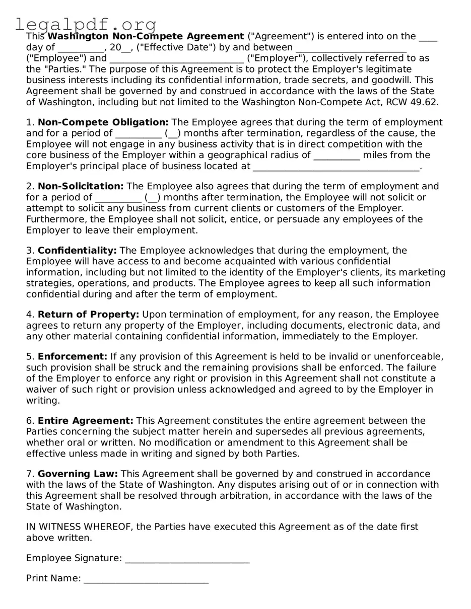 Valid  Non-compete Agreement Template for Washington