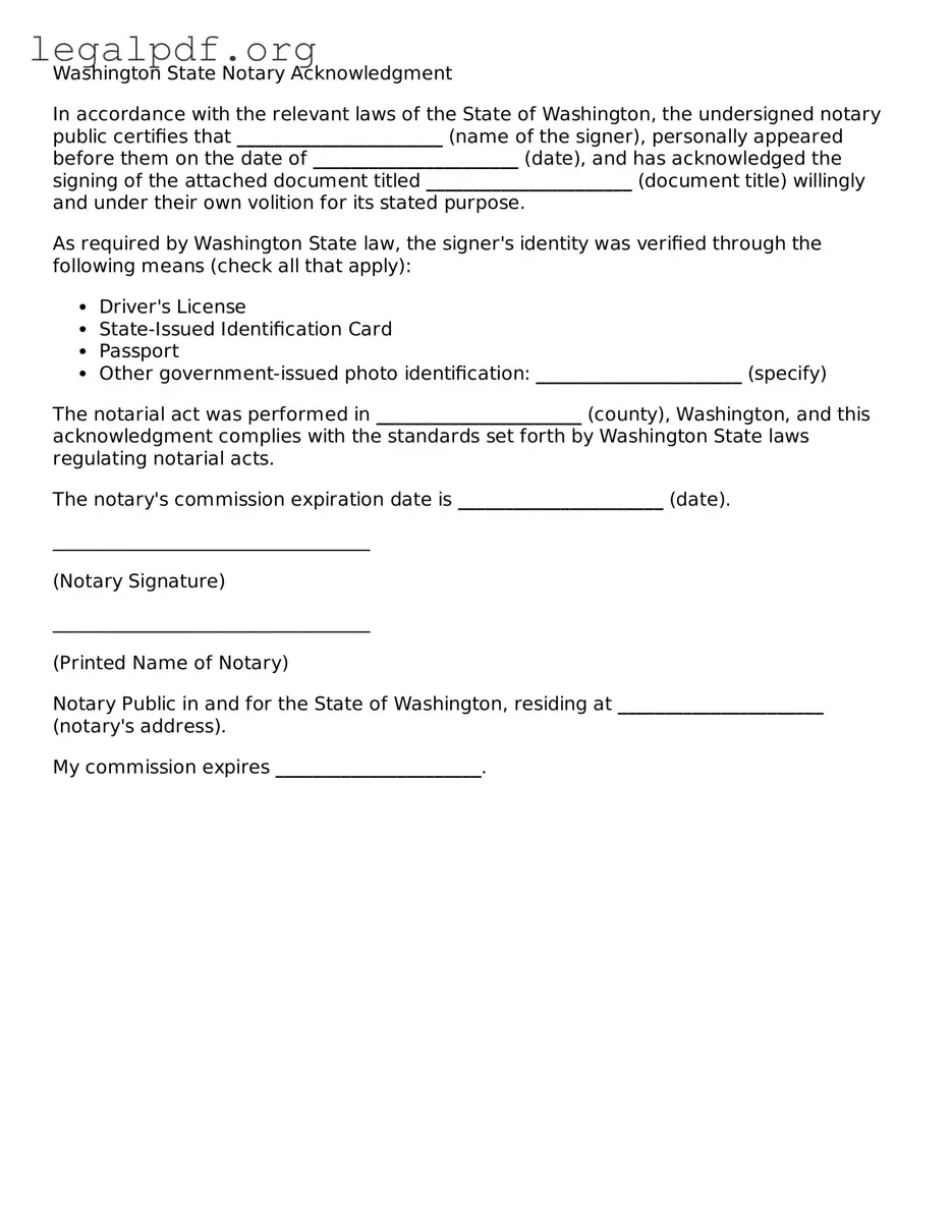 Valid  Notary Acknowledgement Template for Washington
