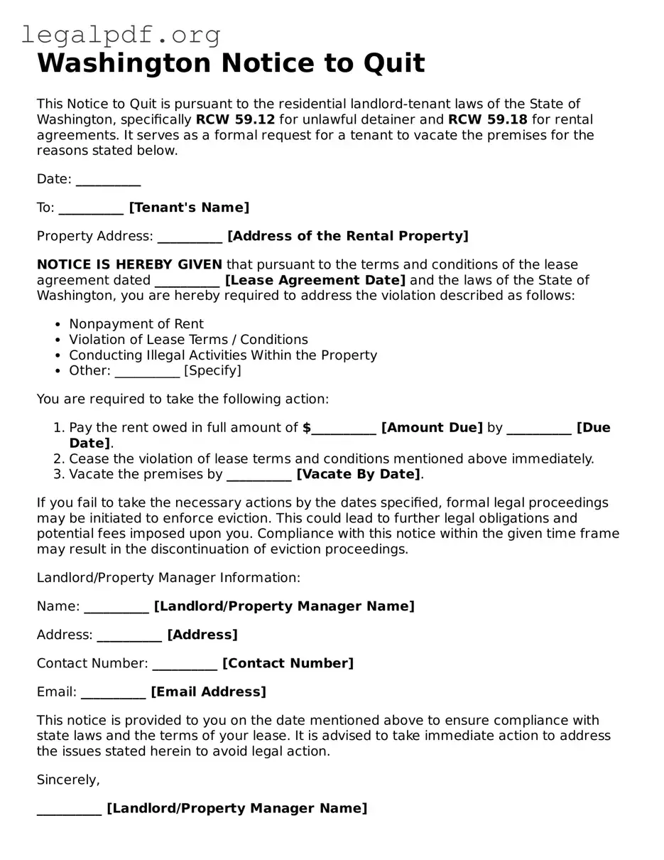 Valid  Notice to Quit Template for Washington
