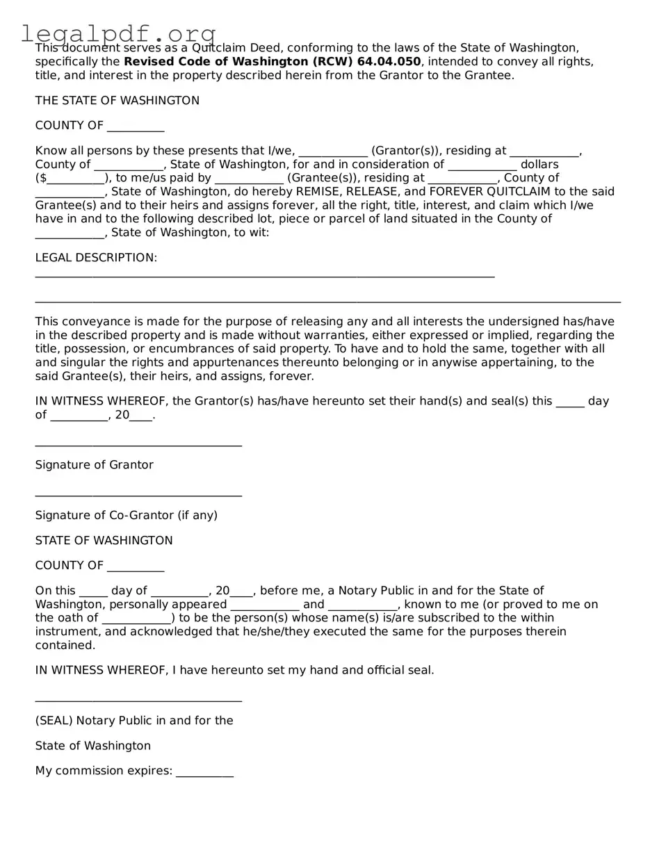 Valid  Quitclaim Deed Template for Washington