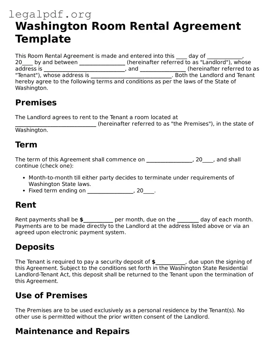 Valid  Room Rental Agreement Template for Washington