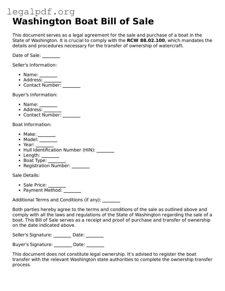 Valid  Boat Bill of Sale Template for Washington