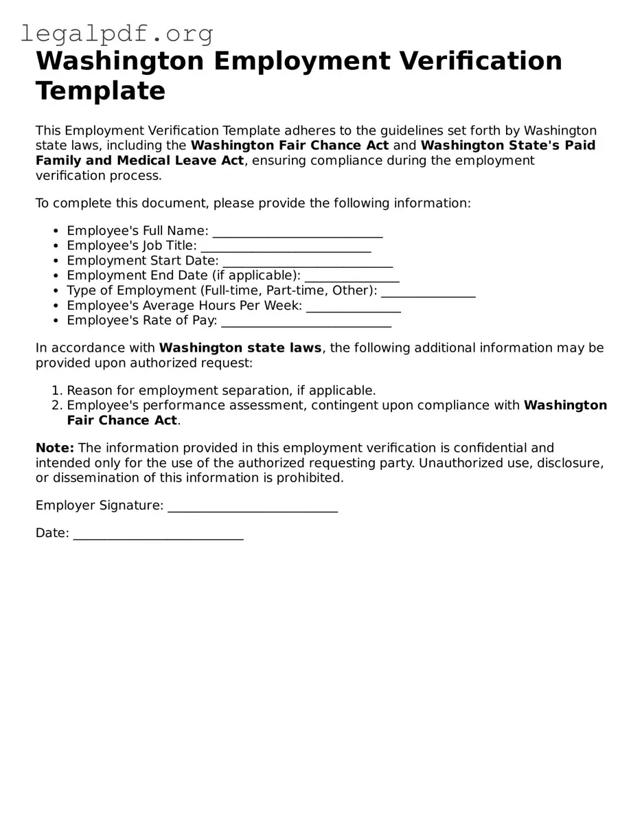 Valid  Employment Verification Template for Washington