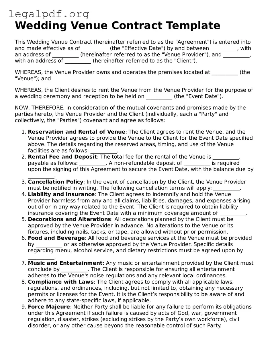 Blank Wedding Venue Contract Document