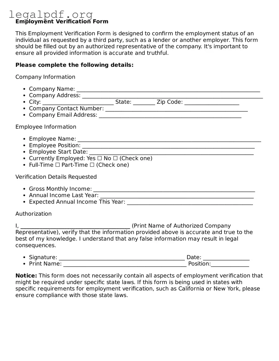 Blank Employment Verification Document